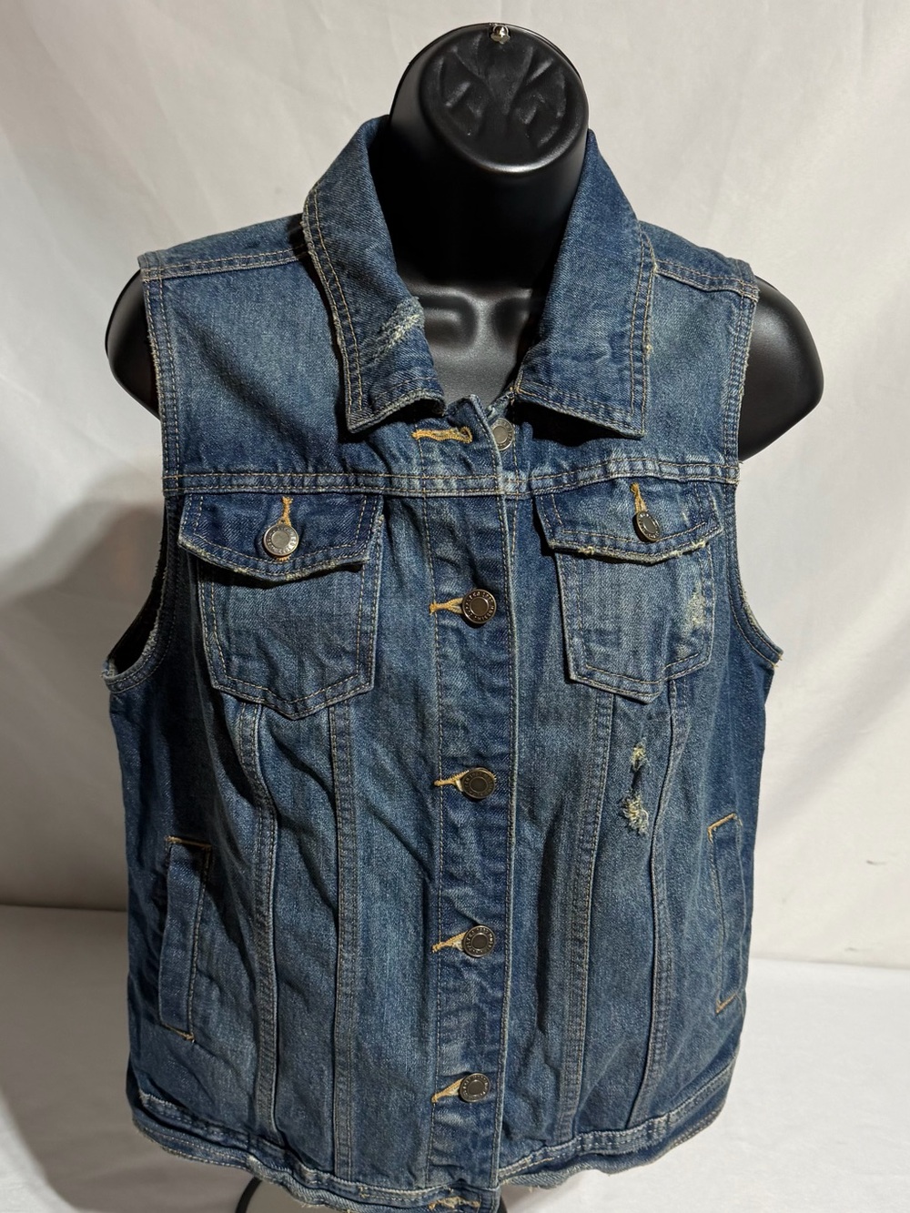 Mossimo Distressed Sleeveless Denim Vest Light Blue Womens Large